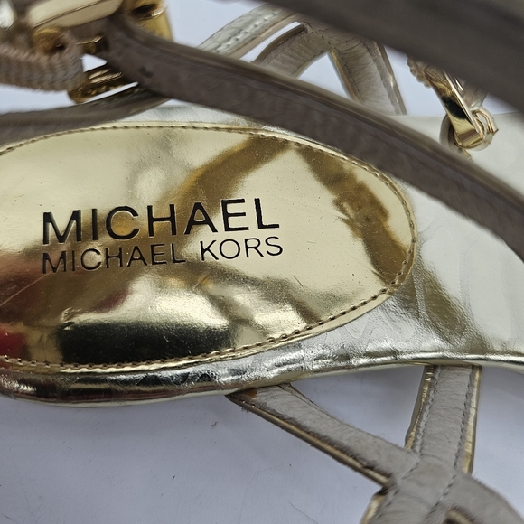 Michael Michael Kora Gold Metallic Snake Print Gladiator Jeweled Sandal Size 10 - Picture 7 of 7